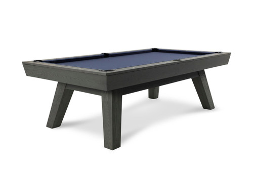 Doc & Holliday George Slate Pool Table in Marble Grey, a modern pool table with a sleek design, blue felt surface, and sturdy wooden legs.