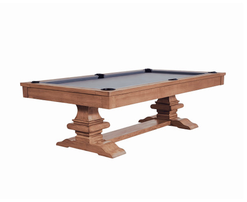 Plank & Hide Beaumont 8 ft slate pool table in Honey Ash finish with pedestal base and leather pockets