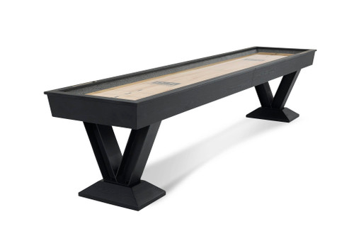 Doc & Holliday Savant Shuffleboard Table by Doc & Holliday – Black Ash, modern shuffleboard table with a black ash finish and sleek black legs.