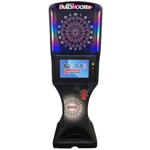 Spider360 2000 Series premium electronic dartboard with full-size freestanding cabinet and 19-inch LCD display