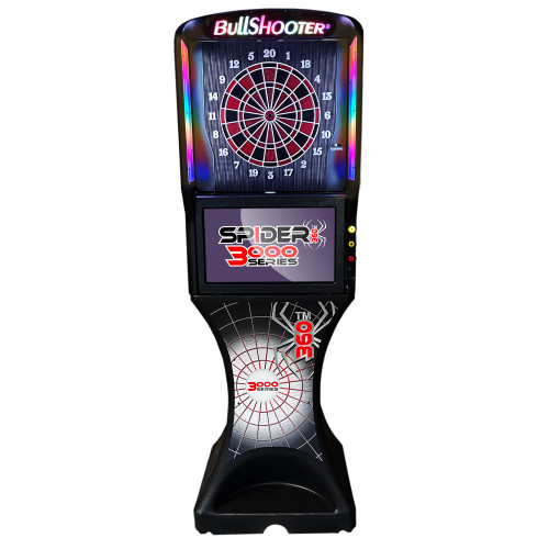 Spider360 3000 Series Classic premium electronic dartboard with 24-inch LCD display, motorized dual targets and online Leaderboard play.