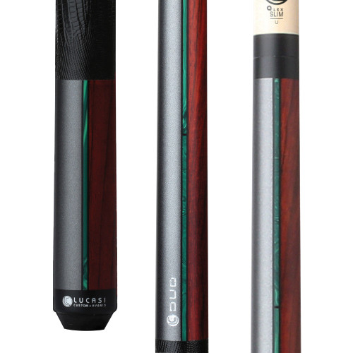 Lucasi Custom Duo Gunmetal/Stained Zebrawood Cue with Embossed Leather Wrap