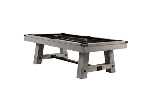 Playcraft Yukon Slate Pool Table 8' in Northern Drift or Fieldstone Finish with White Glove Install, shown in a sleek, modern design with a wooden frame and black felt surface.