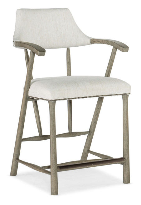 Hooker Furniture Shasta Recliner, stylish beige upholstered armchair with wooden frame and armrests.
