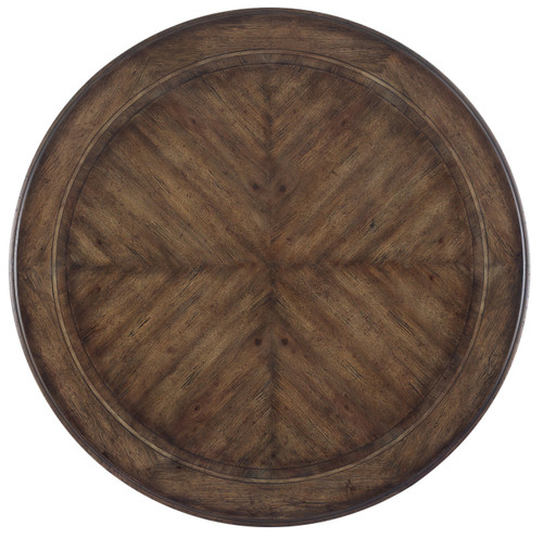 Hooker Furniture Rhapsody 60 in. Round Dining Table, a top view of a round wooden dining table with a rich brown finish and a smooth surface.
