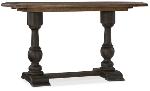 Hooker Furniture Balcones 60in Friendship Table w/2-12in Leaves, antique wooden dining table with thick, turned pedestal legs and expandable leaves for added seating.