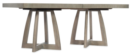 Hooker Furniture Affinity 78in Rectangle Pedestal Dining Table with 2-18in Leaves, showing a spacious wooden dining table with a modern pedestal base and extendable leaves for versatile dining arrangements.