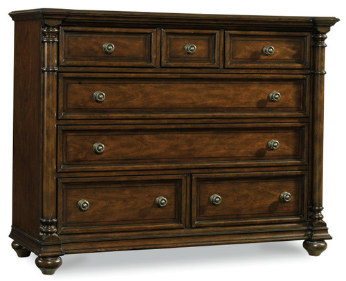 Hooker Furniture Leesburg Bureau, Wooden storage chest with multiple drawers and ornate details.