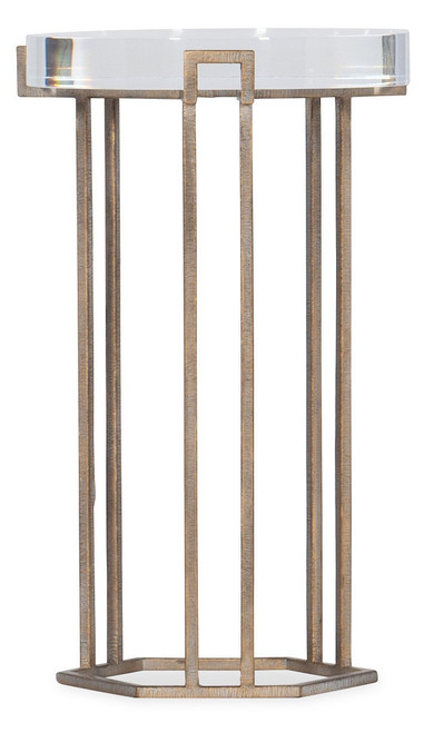 Hooker Furniture Melange Grove Round End Table, a stylish side table with a contemporary design featuring a round top with a clear glass surface and a wooden frame with a light natural finish.
