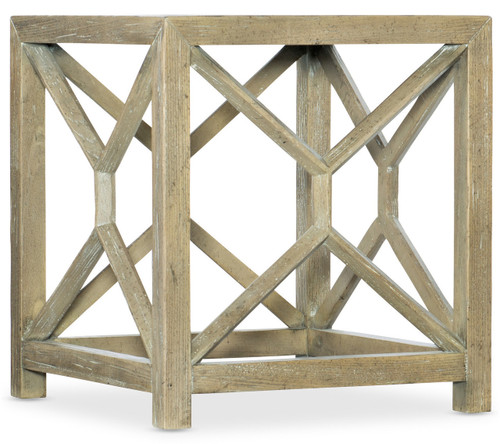 Hooker Furniture Surfrider Square End Table, rustic wooden side table with an open geometric design and weathered finish.