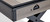 Brunswick Billiards Brunswick Premier Air Hockey Table, close-up view of the wooden and black finish with a side drawer for accessories.