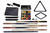 Plank & Hide Co Plank & Hide Vintage Billiards Accessory Kit, pool cue accessories including billiard balls, cue sticks, cue case, triangle racks, chalk, and brushes.