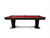 Doc & Holliday Savant 8' Slate Pool Table, brown sugar finish, with a red felt surface and black corner bumpers, designed for recreational and professional billiards games.