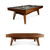 Doc & Holliday Scholar Pool Table in Pecan, a custom American-made pool table with wooden finish, featuring a sleek design and equipped with pool cues and balls for recreational gaming.