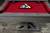 Doc & Holliday Hepburn Slate Pool Table, red felt surface with billiard balls arranged in the center, sturdy wooden frame and legs.