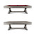 Doc & Holliday Hepburn Pool Table, stylish wood pool table with red felt top shown from front and side angles.