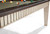 Brunswick Billiards Brunswick Henderson 8' Pool Table in Aged Linen, close-up of the wooden side panel and green felt playing surface with billiard balls, hardwood finish.