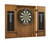 American Heritage Billiards American Heritage Alta Dartboard Cabinet in Brushed Walnut, with dartboard and scoreboards in a wooden cabinet.