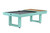 American Heritage Billiards American Heritage Lanai Outdoor Pool Table in Teal, modern outdoor pool table with teal-colored frame and an attached wooden dining surface