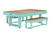 American Heritage Billiards American Heritage Lanai Outdoor Pool Table in Teal, with a wooden playing surface and matching teal benches.