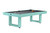 American Heritage Billiards American Heritage Lanai Outdoor Pool Table in Teal, a stylish outdoor pool table with a teal finish, black playing surface, and set of billiard balls.
