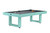 American Heritage Billiards American Heritage Lanai Outdoor Pool Table in Teal, featuring a sleek teal design with black accents and pool balls set for a game.