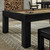 American Heritage Billiards Alta Parsons 8' Slate Pool Table, Peppercorn Finish, in a modern game room with wooden flooring, a patterned rug, and a side view showing the black wood frame and beige playing surface.