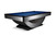 Doc & Holliday Poshy Pool Table | Reverse Rainbow Edition, modern pool table with a sleek silver and black design featuring a vibrant blue felt playing surface.