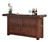 American Heritage Billiards Savannah Home Bar, Sable, wooden bar with a vase of flowers, wine bottles, and glasses on top.