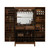 American Heritage Billiards Bristol Wine Cabinet | Harvest, a wooden wine cabinet with glassware, bottles of liquor, wine storage, and shelves for wine bottles.