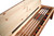 Doc & Holliday Billiards Storage Bench, wooden billiard cue and ball storage inside a natural wood finish bench.