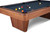 Doc & Holliday Preakness Pool Table in Gray Walnut, close-up view showing the wooden frame and pool balls on the felt surface.