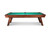 Doc & Holliday Muse Slate Pool Table, a stylish wooden pool table with a vibrant green felt surface and four angled legs.