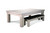 American Heritage Billiards Alta Slate Pool Table in White Wash on Ash, featuring a modern wooden design with a black cushioned bench.