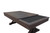 Plank & Hide Co Otis Pool Table & Shuffleboard, wooden pool table with a dark finish and a shuffleboard surface, featuring metal rings and a sliding cover.