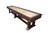 Plank & Hide Co Lucas Pool Table & Shuffleboard Combo, wooden game table with a shuffleboard surface and pool table markings, dark wooden frame with sturdy legs.