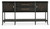 Hooker Furniture Retreat Pole Rattan Dark Wood Sideboard, black wooden sideboard with rattan accents and metal frame.