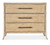 Hooker Furniture Retreat Pole Rattan Light Wood Chest, light wood finished three-drawer storage chest with black metal rods as handles and rattan accents on the corners.