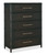 Hooker Furniture Retreat Pole Rattan Five-Drawer Dark Wood Chest, dark wood finish with silver handles and a woven rattan frame.