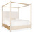 Hooker Furniture Retreat Pole Rattan King Light Wood Upholstered Poster Bed w/Canopy, elegant four-poster bed with a natural light wood frame and canopy, upholstered headboard, and white bedding to showcase a luxurious bedroom setting.