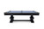 Front view of the Sawyer Twain Exclusive Beaumont slate pool table in Black Ash, featuring Championship Academy Blue felt, solid ash wood construction, genuine leather pockets, and a true 3-piece slate play surface.