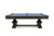 Plank & Hide Co Beaumont Slate Pool Table in Marble Grey, showing a sleek, modern billiards table with a sturdy wooden base and a blue playing surface.