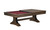 C.L. Bailey Viking Pool Table in Antique Oak, image of a stylish pool table with a red felt surface and a sliding wooden cover in antique oak finish.