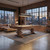 Plank & Hide Co Beaumont 8' Slate Pool Table by Plank & Hide – Honey Ash, image of a stylish pool table in an industrial loft with large windows and exposed brick walls.