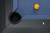 Doc & Holliday The Bellano Slate Pool Table in Matte Black, close-up view showing the corner pocket, blue felt surface, and yellow cue ball.