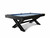 Doc & Holliday Portland 8' Slate Pool Table in Black Ash, modern billiards table with a light blue felt surface and sturdy black wooden legs.