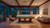 C.L. Bailey Orbis Slate Pool Table, modern game room with large windows, wooden flooring, comfortable seating, and ambient lighting.