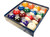 Aramith Super Aramith Pro Billiard Ball Set, a complete set of colorful billiard balls arranged in a box with foam lining.
