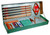 Aramith Premium Billiard Accessory Kit, comprehensive set of pool accessories for billiards including cue sticks, chalk, brush, triangle rack, cue holder, and maintenance tools organized in a stylish green case.
