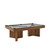Doc & Holliday Infinity Slate Pool Table, a wooden-framed billiard table featuring a slate top, billiard balls arranged for a game, and cues on a clean, modern surface with free USA shipping.